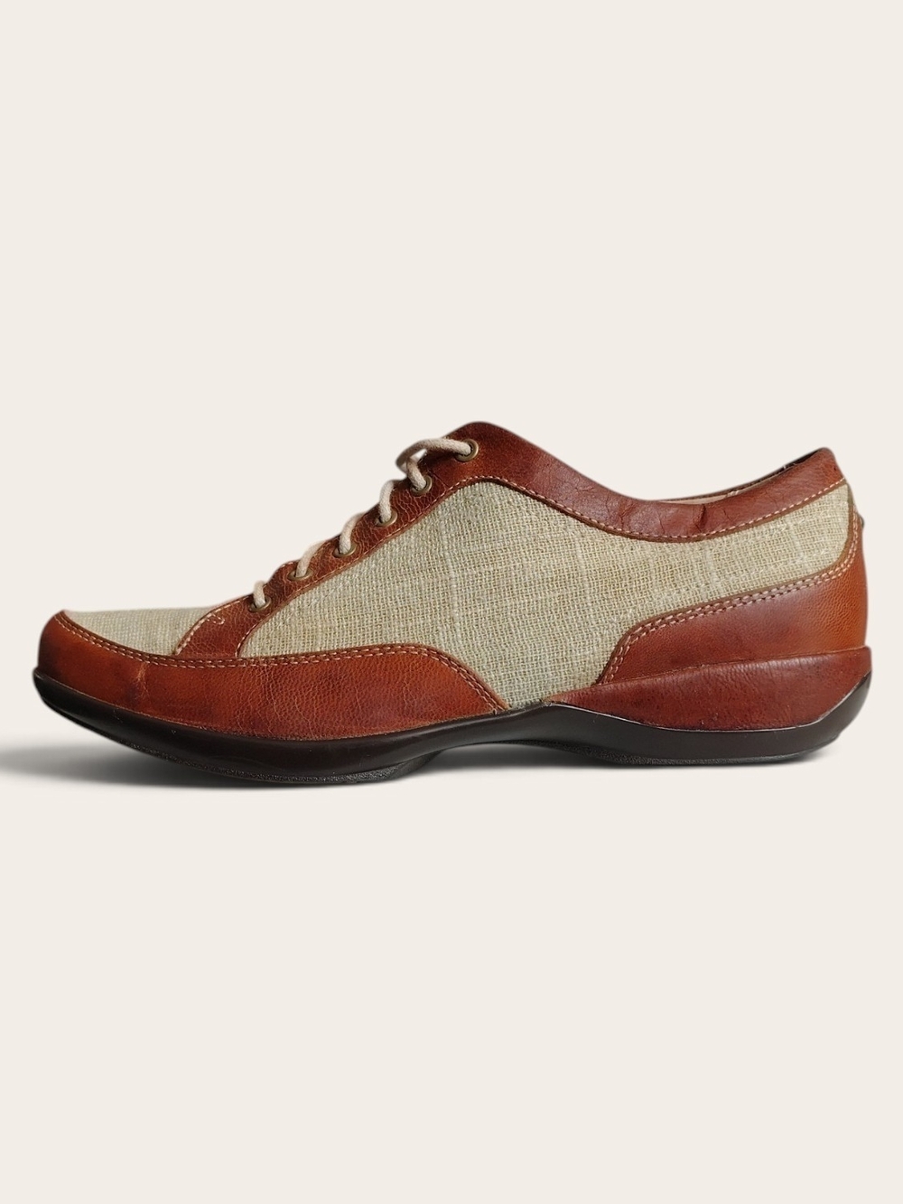 Aetrex Women's Linen And Leather Lace Up Oxford Loafers Size 10 M Orthopedic